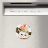 Lächelnde weiße Katze mit Hut Magnet (In Situ (Geschirrspüler))
