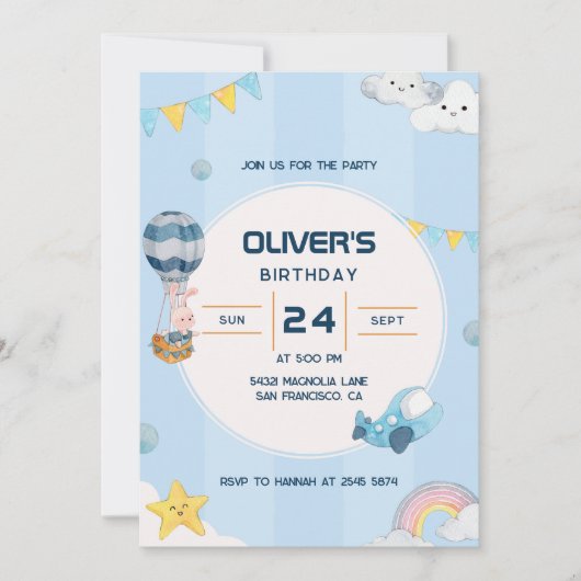 Lächelnde Wolken Regenbogen Geburtstagsfeier Einla Einladung (Vorderseite)