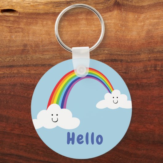 Lächelnde Wolken und Regenbogen Schlüsselanhänger (Vorderseite)