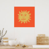 Lächelnde Yellow Sun Art Red Poster (Küche)