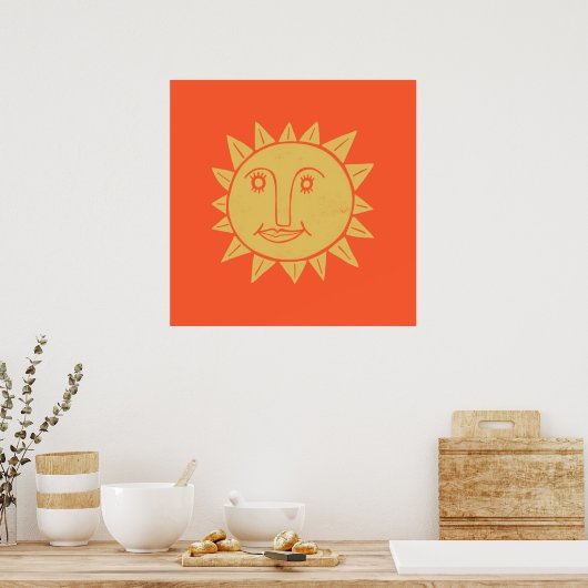 Lächelnde Yellow Sun Art Red Poster (Küche)