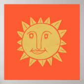 Lächelnde Yellow Sun Art Red Poster (Vorne)