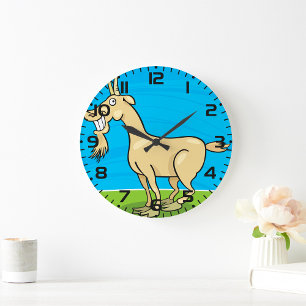 Lächelnde Ziege Cartoon Bauernhof Tier Große Wanduhr