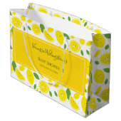 Lächelnde Zitronen, gelbe weiße grüne Babydusche Große Geschenktüte (Rückseite Schrägansicht)