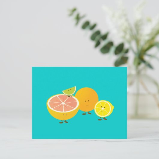 Lächelnde Zitrusgruppe Postkarte (Stehend Vorderseite)