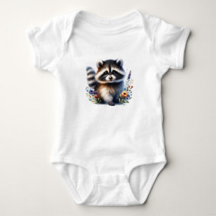 Lächelnder Baby-Waschbär in Blumen Baby Strampler