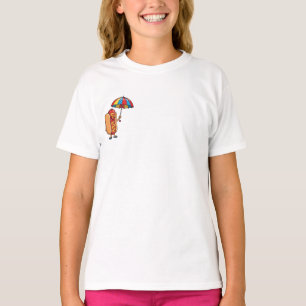 Lächelnder Beach Hot Dog mit Regenschirm Kinder T-Shirt