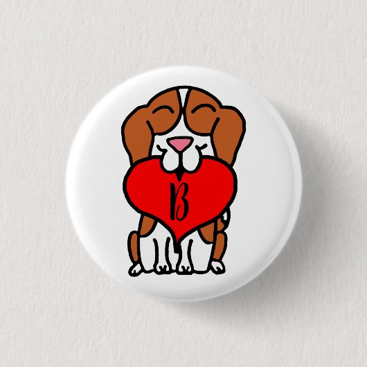 Lächelnder Beagle Herzmonogramm Button (Vorderseite)