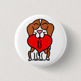 Lächelnder Beagle Herzmonogramm Button