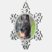 Lächelnder Belgier Malinois Hund Schneeflocken Zinn-Ornament (Rechts)