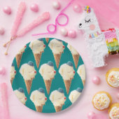 Lächelnder Bichon-Eiscreme-Muster Teal Kunst Pappteller (Party)