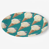 Lächelnder Bichon-Eiscreme-Muster Teal Kunst Pappteller (Schrägansicht)