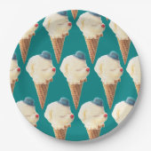 Lächelnder Bichon-Eiscreme-Muster Teal Kunst Pappteller (Vorderseite)