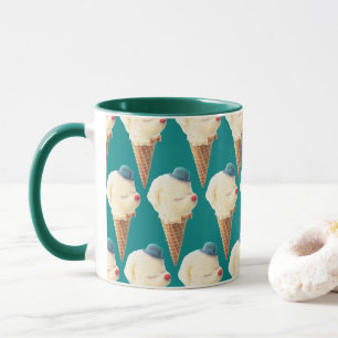 Lächelnder Bichon Eiscreme-Muster Türkis Kunst Tasse