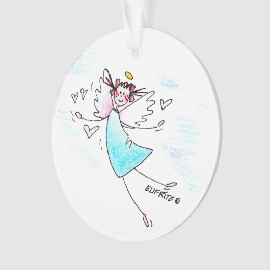 Lächelnder blauer Engel, der Herz der Liebe bringt Ornament (Vorderseite)