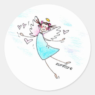 Lächelnder blauer Engel, der Herz der Liebe bringt Runder Aufkleber