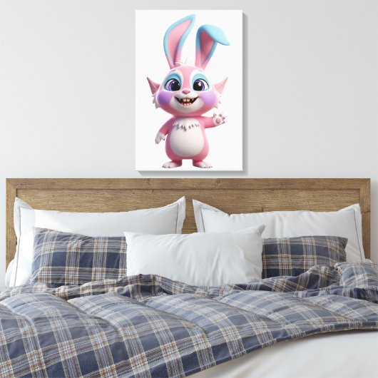 Lächelnder Cartoon Bunny Character Artwork Leinwanddruck (Insitu (Schlafzimmer))
