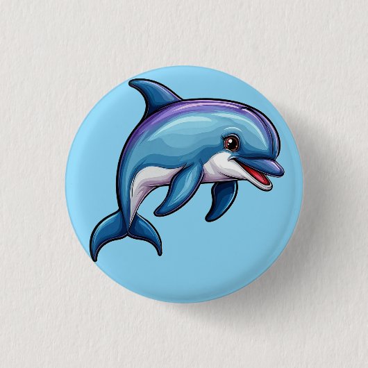 Lächelnder Cartoon Dolphin Button (Vorderseite)