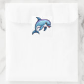 Lächelnder Cartoon Dolphin Quadratischer Aufkleber (Tasche)