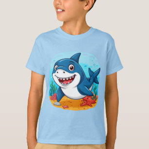 Lächelnder Cartoon-Hai-Charakter T-Shirt