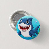Lächelnder Cartoon Hai schwimmen unter Wasser Button (Vorne & Hinten)