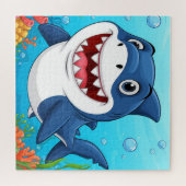 Lächelnder Cartoon Hai schwimmen unter Wasser Puzzle (Horizontal)