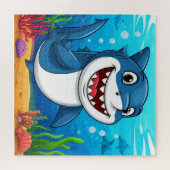 Lächelnder Cartoon Hai schwimmen unter Wasser Puzzle (Horizontal)