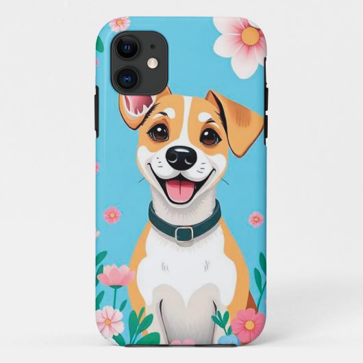 Lächelnder Cartoon Hund umgeben von Blume Case-Mate iPhone Hülle (Rückseite)