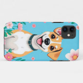 Lächelnder Cartoon Hund umgeben von Blume Case-Mate iPhone Hülle (Rückseite (Horizontal))
