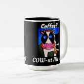 Lächelnder Cartoon Kaffeeliebende Kuh Zweifarbige Tasse (VorderseiteRechts)