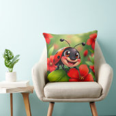 Lächelnder Cartoon Ladybug sitzend auf Blume Kissen (Stuhl )