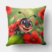 Lächelnder Cartoon Ladybug sitzend auf Blume Kissen (Rückseite)