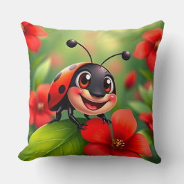 Lächelnder Cartoon Ladybug sitzend auf Blume Kissen