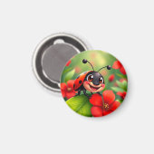 Lächelnder Cartoon Ladybug sitzend auf Blume Magnet (Vorderseite/Rückseite)