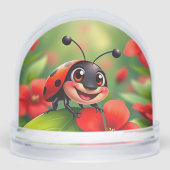 Lächelnder Cartoon Ladybug sitzend auf Blume Schneekugeln (Vorderseite)