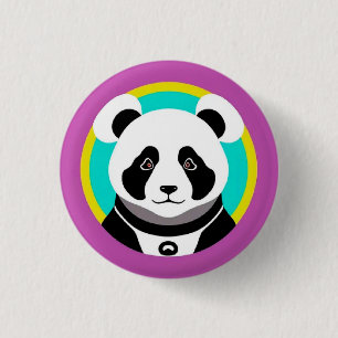 Lächelnder Cartoon Panda Bär in einem Kreis Button