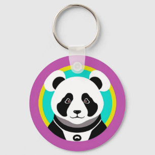 Lächelnder Cartoon-Panda-Bär in einem Kreis Schlüsselanhänger