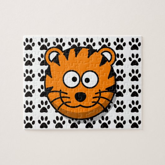 Lächelnder Cartoon-Tiger mit Puzzle (Horizontal)