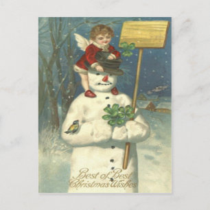Lächelnder Cherub Schneemann Kleeblatt Singvogel Postkarte