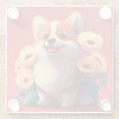 Lächelnder Corgi Hund mit Blume Glasuntersetzer (Rückseite)