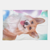 Lächelnder Corgi mit Ballonen Geschirrtuch (Horizontal)