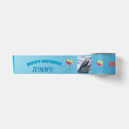 Lächelnder Delfin Geburtstag Satinband (Vorderseite)