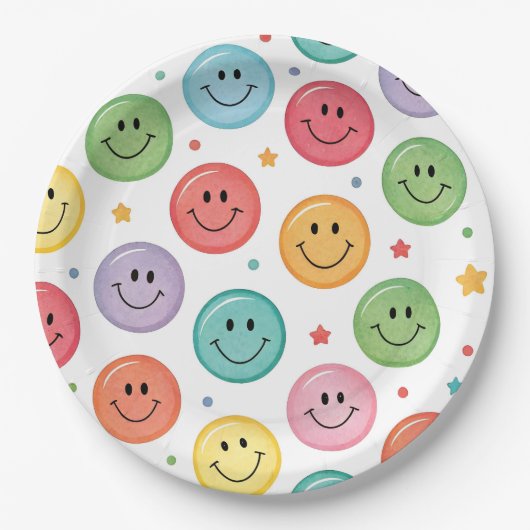 Lächelnder Emoji-Muster Pappteller (Vorderseite)