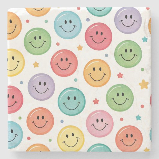 Lächelnder Emoji-Muster Steinuntersetzer (Vorderseite)