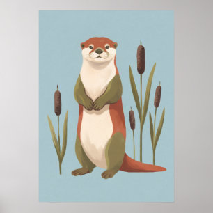 Lächelnder Flussotter mit Rohrkolben-Kinderzimmer- Poster