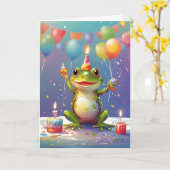 Lächelnder Frog feiert Karte (Gelbe Blume)