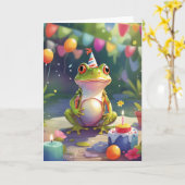 Lächelnder Frosch im Freien mit Kuchen Karte (Gelbe Blume)