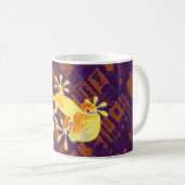 Lächelnder Gecko - violettes orange Muster Kaffeetasse (VorderseiteRechts)