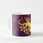 Lächelnder Gecko - violettes orange Muster Kaffeetasse (Vorderseite Links)