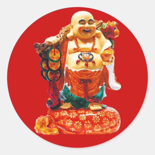 Lächelnder glücklicher Buddha Runder Aufkleber (Vorderseite)